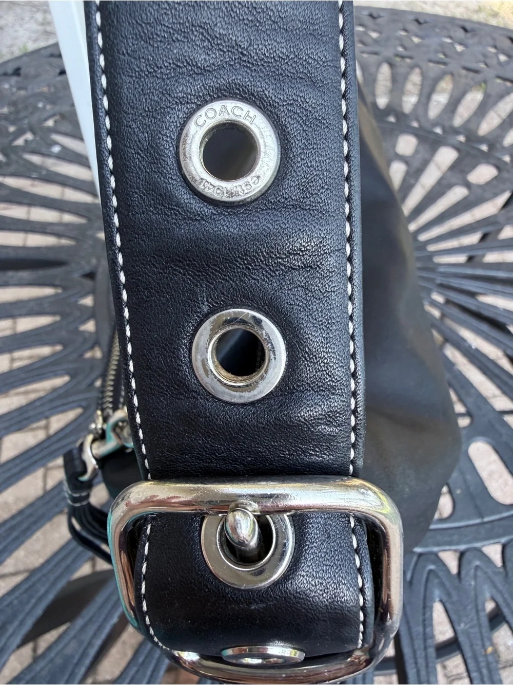 Vintage Coach Black Leather Legacy East West Duffle Hobo Bag 1416